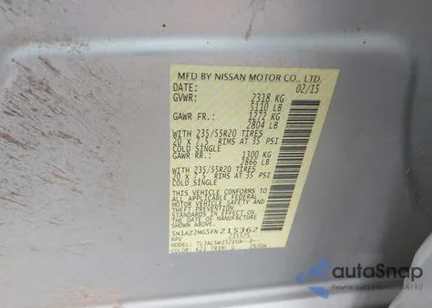 2015 Nissan Murano Platinum from USA, damaged, VIN 5N1AZ2MG5FN215362